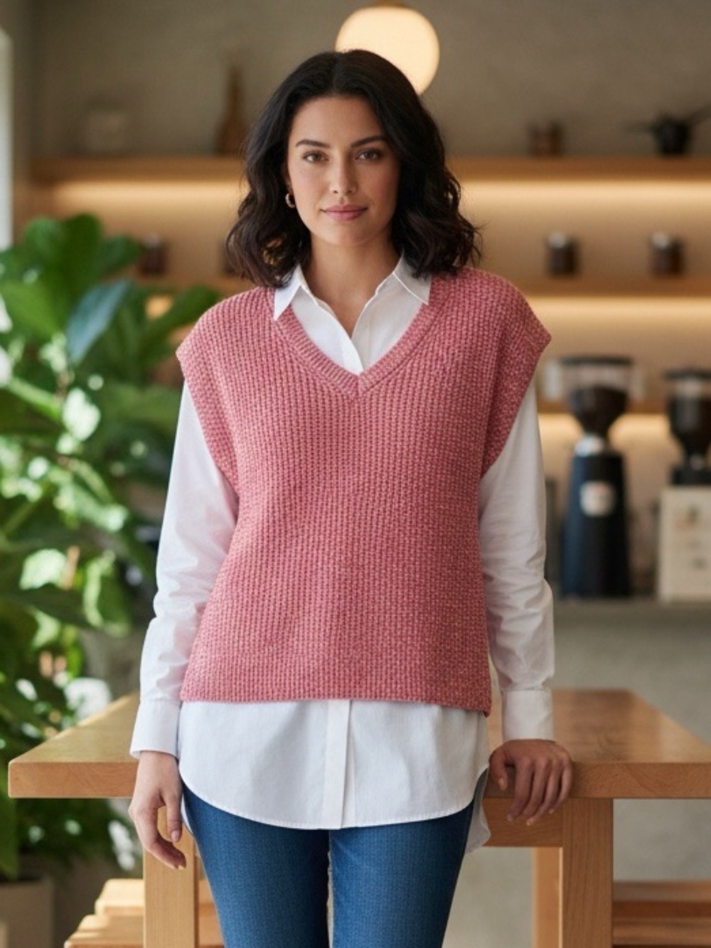 NWT Jones New York Coral Pink Linen Blend V-Neck Knit Sweater Vest Small